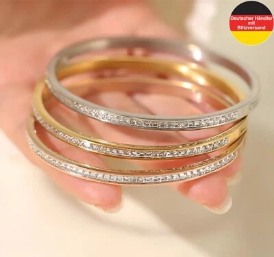 Damen Armband Armreif Modeschmuck aus Edelstahl Silber Gold Rosé Zirkonia Steine - Bild 1 von 4