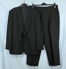 Perry Ellis Solid Black Gaberdine Single Button Jacket Men's 2-Pc Suit 44/38X29
