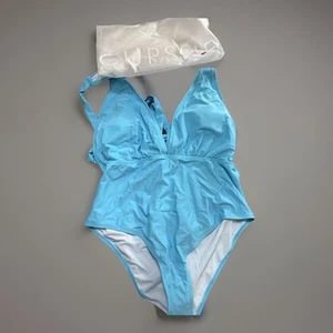 NEW! CUPSHE Women's One Piece Swimsuit Deep V Neck Black Tie Bathing Suit Xl - Picture 1 of 2