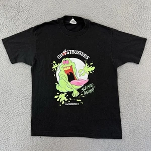 Vintage Ghostbusters Shirt Boy Large Black Slimer Cartoon 80s Movie Short Sleeve - Picture 1 of 11