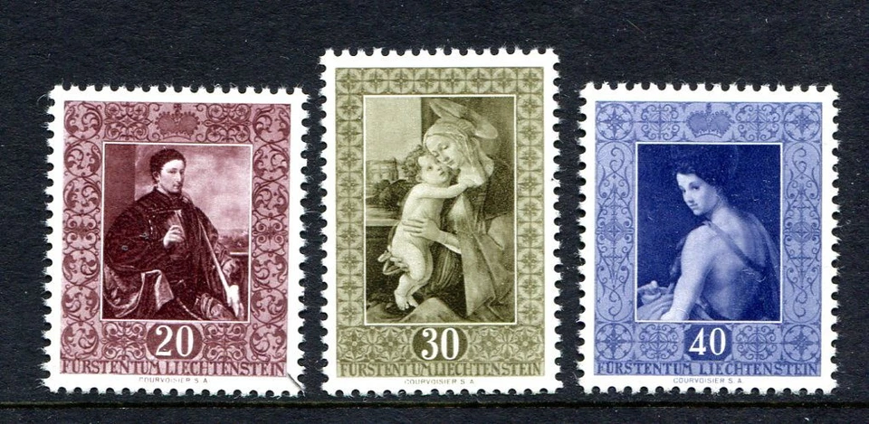 Juego de 3 pinturas Liechtenstein 1952 sin montar como nuevo, Michel 306-308 Foto 1 de 1
