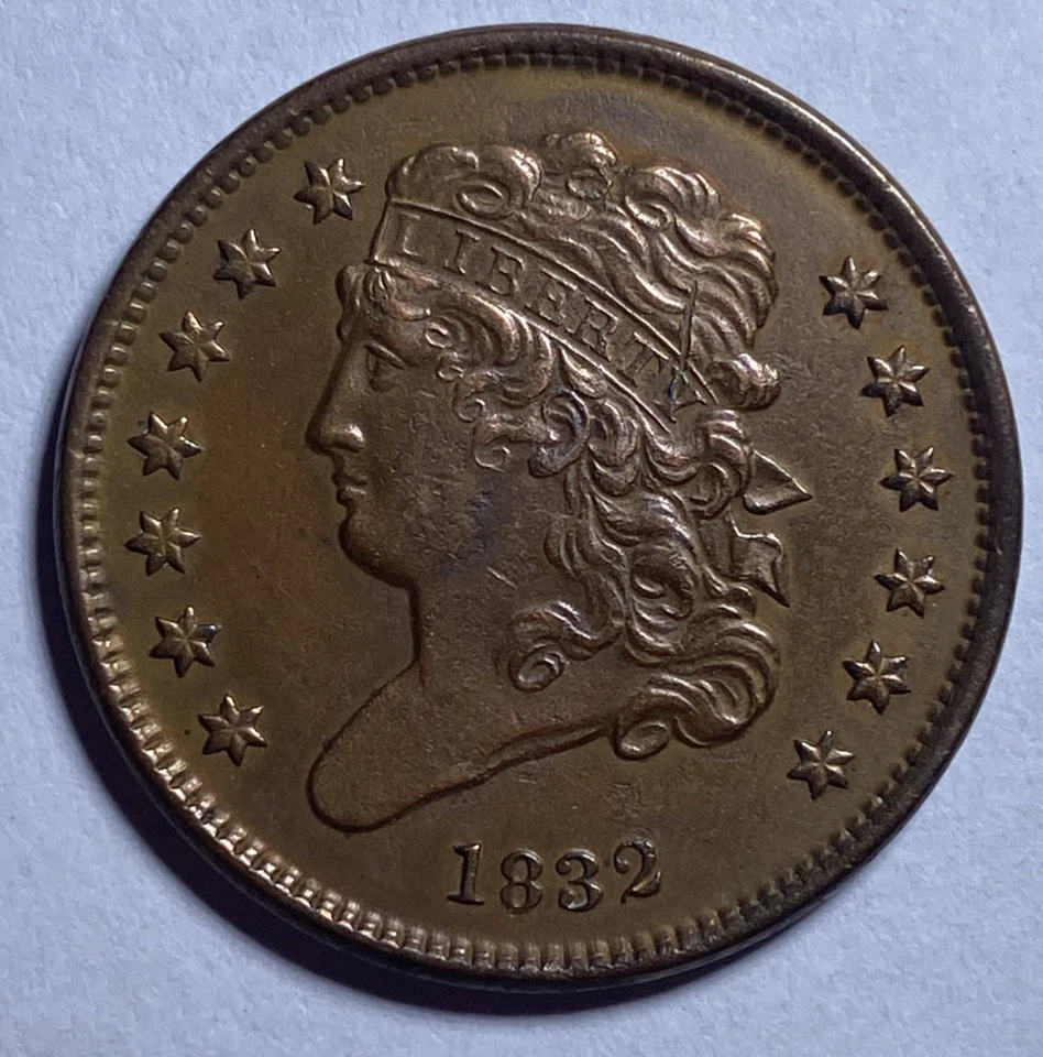 1832 - Classic Head Half Cent - AU+ - Exact Coin Imaged #HC9 - Image 1 of 2