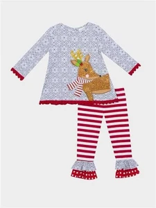 Rare Editions Gray Snowflake Reindeer Red Stripe Pants Set  4T - Picture 1 of 1