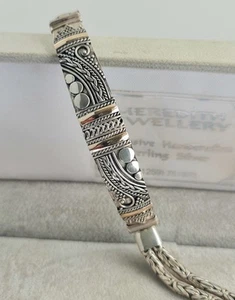 Vtg 2000 Meredith Jewellery Gold Leaf & Solid Silver Coil & Disc Bracelet Boxed - Picture 1 of 13