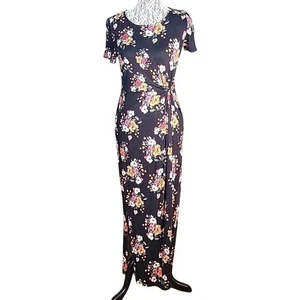 MAURICES Floral Maxi Dress Black Short Sleeve Casual Twist Front Dress XS summer - Picture 1 of 5