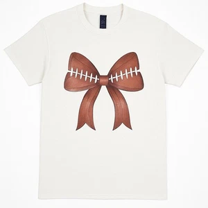 New Gildan Heavy Cotton T-Shirt Medium Football Bow Graphic Cream Tee New - Picture 1 of 10