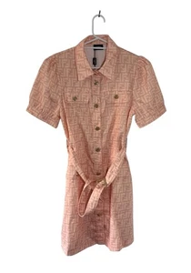 Fendi NWT Pink Logo Dress Gold Buttons Size L Made In Italy - Bild 1 von 5