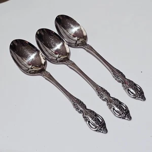 3 Oneida Renoir Pembrooke Soup Spoons 6.5" SS pierced 90s vtg Baroque  - Picture 1 of 9