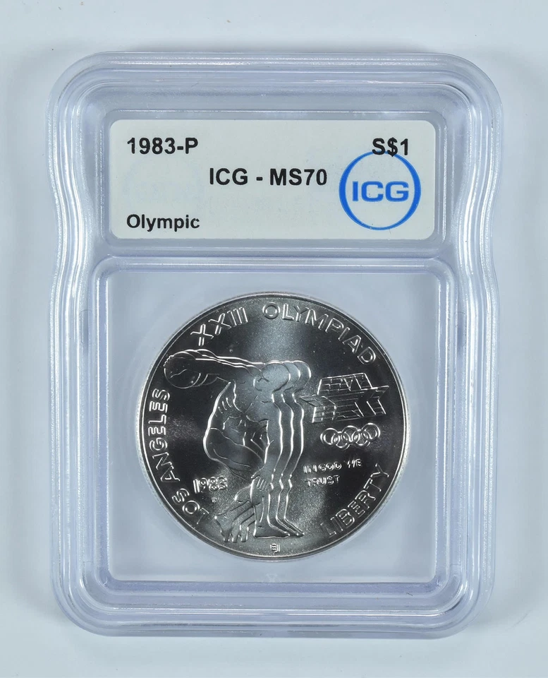 1983-P Olympic Discus Commemorative Silver Dollar MS70 ICG *1289 - Image 1 of 4
