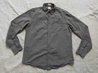 J.Crew Shirt Men Large Black Gray Striped Slim Fit Button Down Collar Seersucker - Image 1 of 4