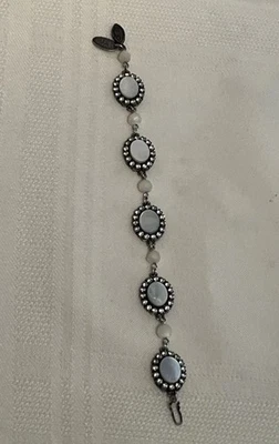 Vintage Liz Palacios SF Faux Moonstone Opel White Stones & Diamond Bracelet 6” - Image 1 of 4