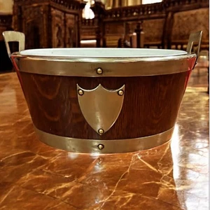 1920's Silver Plate And Oak Large Fruit Bowl With Ceramic Liner - Picture 1 of 10