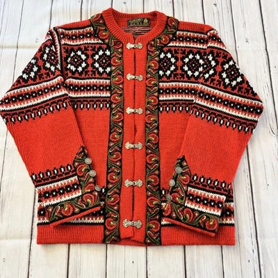 Винтажный шерстяной кардиган Nordstrikk Норвегия красный скандинавский свитер оловянные застежки S/M - Изображение 1 из 4