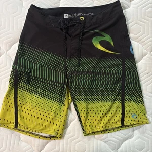 Rip Curl Mirage Hybrid Boardshorts Men’s 30 Black Green Yellow Surf Swim Zips - Picture 1 of 3