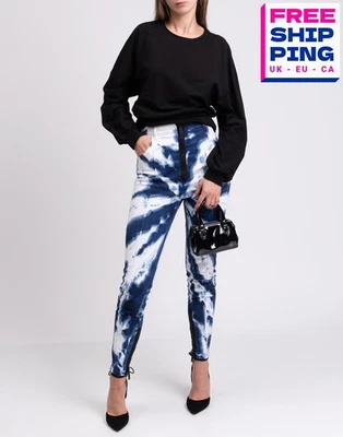 RRP €450 DSQUARED2 Denim Trousers IT40 US4 UK8 S Tie-Dye High & Zipped Waist - Image 1 of 4