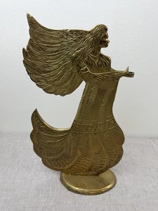Vtg Brass Angel Candle Holder 12” Tall Free-Standing Christmas Decor India - Picture 1 of 5