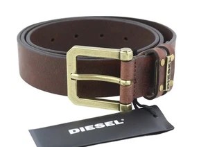 DIESEL B-And Men Belt 95 CM Dark Brown Leather Gold Tone Buckle Closure Logo - Picture 1 of 10