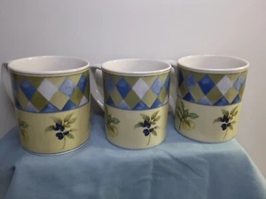 Set of 3-Royal Doulton CARMINA 12 oz. Coffee Mugs/ Cups- Lemons, Olives, & Plaid - Picture 1 of 13