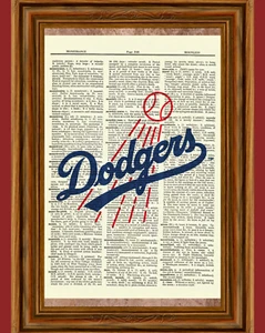 Los Angeles Dodgers Dictionary Art Print Poster Baseball Collectible Gift Logo - Picture 1 of 3