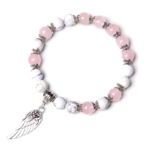 Guardian Angel Wing Healing Bracelet Pink Quartz Anxiety Stress Relief - Picture 1 of 2