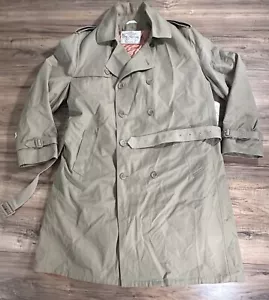 Vintage Oleg Cassini Trench Coat Khaki Tan Overcoat Belted Men's Size 46 Long - Picture 1 of 19