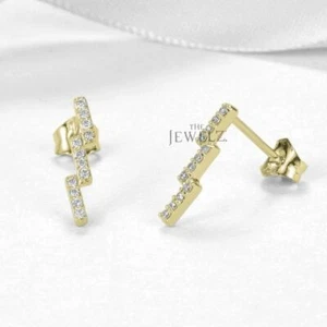 14K Gold 0.12 CT VS/F-G Diamond Lightning Studs Earrings Jewelry Gift For Her - Picture 1 of 5