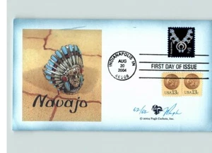 NAVAJO INDIAN Necklace w/ pair Indian stamps, 2004 card FDC + Enclosure by Pugh - Picture 1 of 2