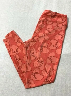 Lularoe TC Tall & Curvy Pink Script Love Heart Valentine's Day Leggings - Imagem 1 de 4