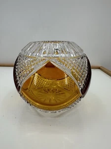 VTG Poland Lead Crystal Bowl Amber Cut to Clear Glass 5.5x6” 24% Leaded CRYSTAL - Picture 1 of 8