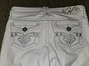 Women's Hydraulic White Denim Jean Capris W/ Rhinestones, Size 8 Low Rise - Picture 1 of 23