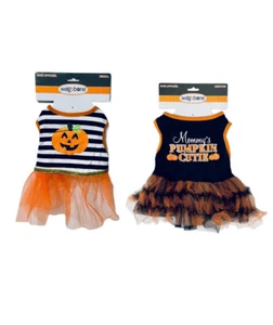 2 Dogs Halloween Apparel Costume Mommy’s Pumpkin Cutie & Pumpkin Tutu Dress NEW - Picture 1 of 8