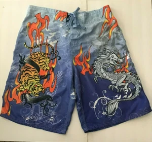 Free Spirit Tatto Tatto Mens Swim Trucks 2X Gothic Dragon Preowned - Picture 1 of 8