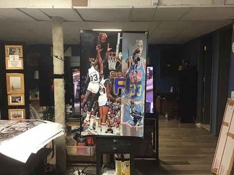 Big! 44x28 DAVID THOMPSON Vinyl Banner Poster Denver Nuggets Dr. J `Larry Bird Cover