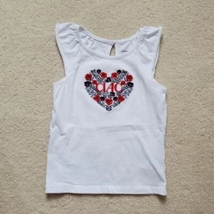 Janie and Jack Girls "Ciao" Heart Floral Tank Top Red, White & Blue sz4 - Picture 1 of 8