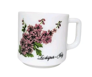 Taza de café Larkspur flor julio de colección vaso de leche taza floral regalo de cumpleaños blanca - Imagen 1 de 14