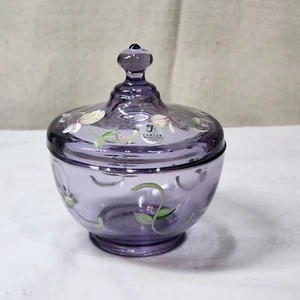 Scatola caramelle viola petali di sabbia dipinti a mano vetro artistico Fenton #7150 EM - Foto 1 di 7