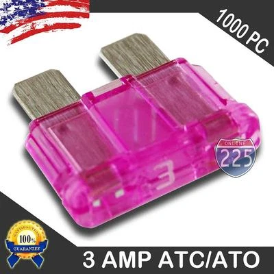 225FWY 1000 Pack 3 AMP ATC/ATO STANDARD Regular FUSE BLADE 3A CAR TRUCK BOAT MARINE RV