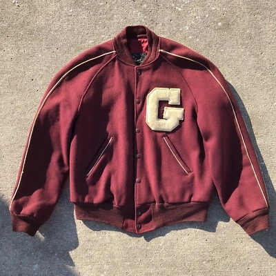 1940s 1950s Varsity Wool Bomber Jacket In Burgundy  - Image 1 of 4