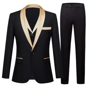 Men's Suit Collar Three-piece Set Casual Business Coats+vest+pants Slim Fit Work - Picture 1 of 12