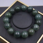 13mm Big Bead Natural Grade A Dark-Green Jade Bracelet For Men Fit 6.7inch Wrist