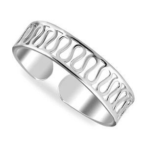 925 Sterling Silver Cutwork Broad Band Design Open Adjustable Toe Ring for Women - Picture 1 of 5