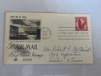 SSS:  ArtCraft Postal Card Stamp FDC 1958  5c Air Mail  Eagle in Flight  Sc #C50 - Image 1 of 2