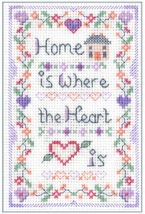'Home is where the Heart is' Muestreador - mini kit de punto de cruz con tabla de colores - Imagen 1 de 1
