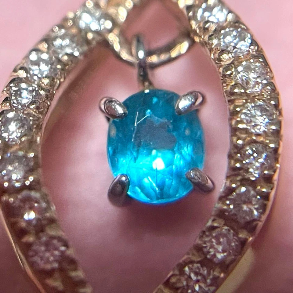 0.158ct Old Mine Brazil Paraiba Tourmaline Diamond 18k Rose Gold Pt900 Pendant - Image 1 of 4