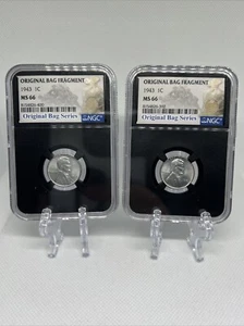 1943 Steel Penny Lincoln 1c Original Bag Fragment NGC MS66 Qty 2 - Picture 1 of 6