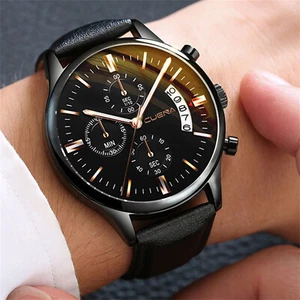 Mode Sport Herren Edelstahl Gehäuse Männer Lederband Quarz Analog Armbanduhr - Bild 1 von 64