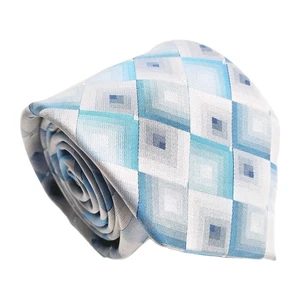 Corbata de seda de diseñador geométrica azul y plateada Stafford Performance para hombre - Imagen 1 de 5