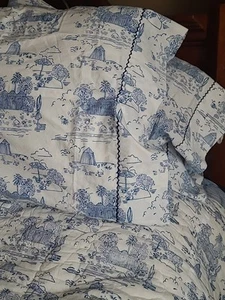 9 Roller Rabbit Queen Quilt & 4 Pillowcases & 4 Shams Blue Beach Toile Comforter - Picture 1 of 12