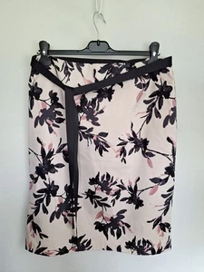 Bhs Skirt Size 14 Cotton Lined Knee Length Back Zip Ribbon Belt Floral Summer - Picture 1 of 10
