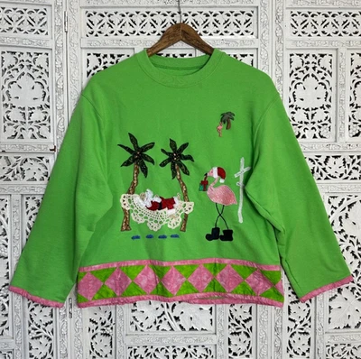 Sudadera Verde y Rosa Navidad Papá Noel Tropical Flamenco Vacaciones Foto 1 de 4